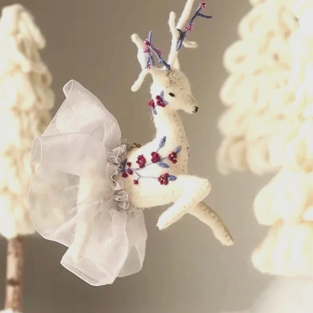 NWT Anthropologie Felt Deer Winter Ballet Christmas Ornament